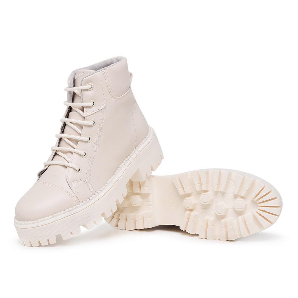 Bota Coturno Feminino Cano Médio Plataforma Tratorada Estilo - Off-white