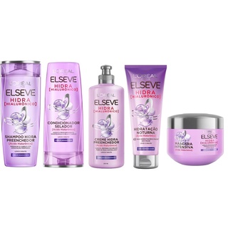 Kit Hidra Hialurônico Elseve Loreal com 5 unidades 200 ml Kit Shampoo Condicionador Creme Máscara Creme Noturno