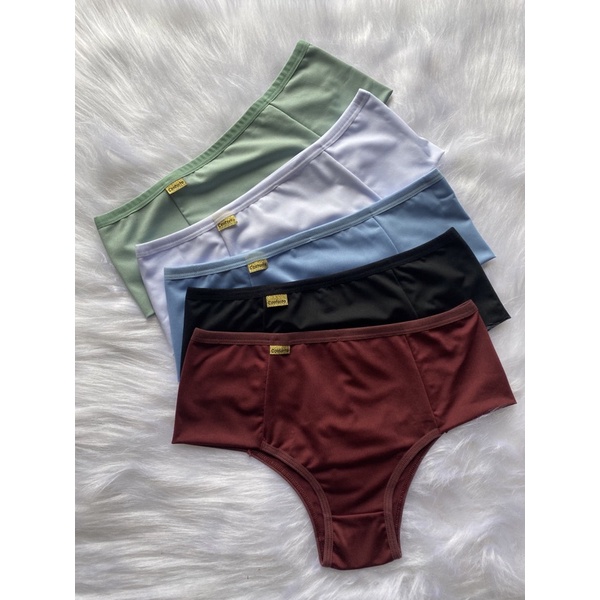 KIT 5 Calcinhas Conforto  Colors Calçola Cintura Alta Microfibra Lisa Redutora Luxo Lateral Larga Conforto Lingerie
