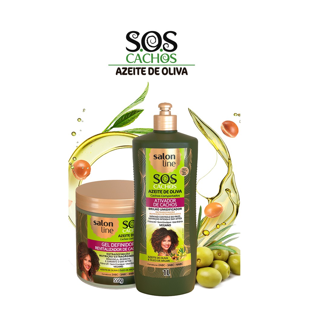 Salon Line Kit Azeite De Oliva Ativador 1l Gel Definidor De Cachos 550g E Ganhe Um Brinde Surpresa Shopee Brasil