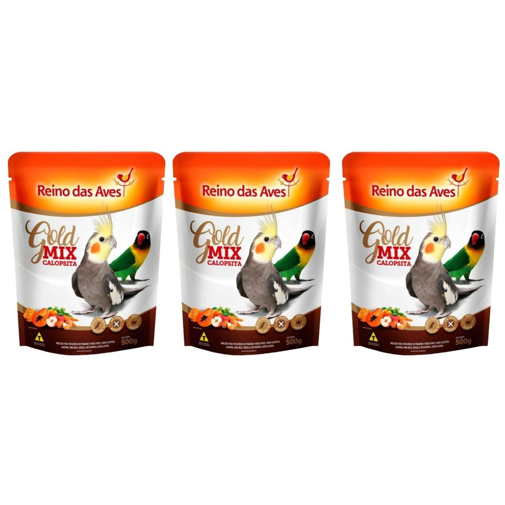 Kit com 3 Mistura de Sementes Calopsita Gold Mix 500g - Reino das Aves em Oferta na Shopee