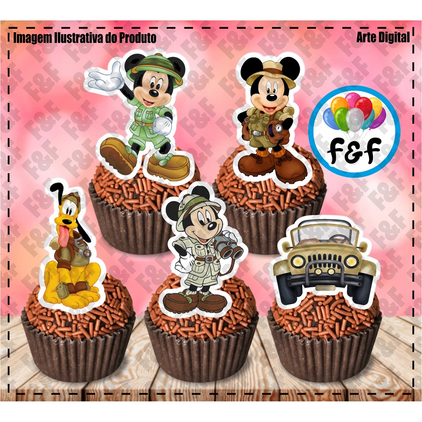 60 Toppers Tags Docinhos Doces Mickey Safari