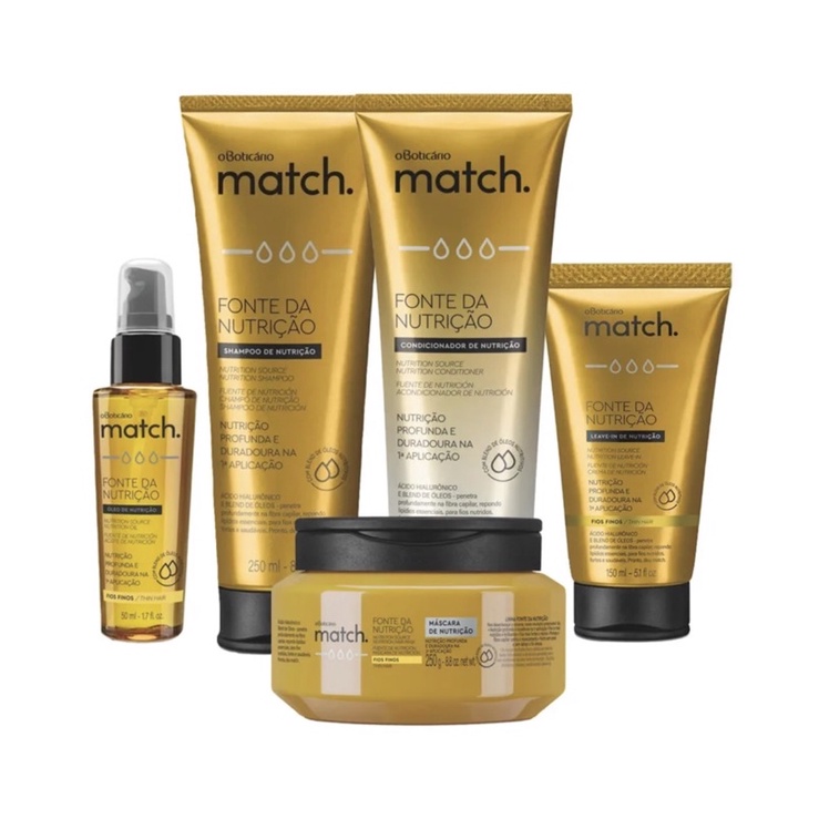 Linha Match (não é kit) Fonte da Nutrição Fios Finos ou Grossos O Boticário Original Lacrado Shampoo Condicionador Máscara Óleo Leave In Creme de Pentear