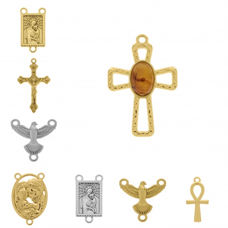 Pingentes Entremeios Cruz Crucifixo para Terço Noivas Banhado