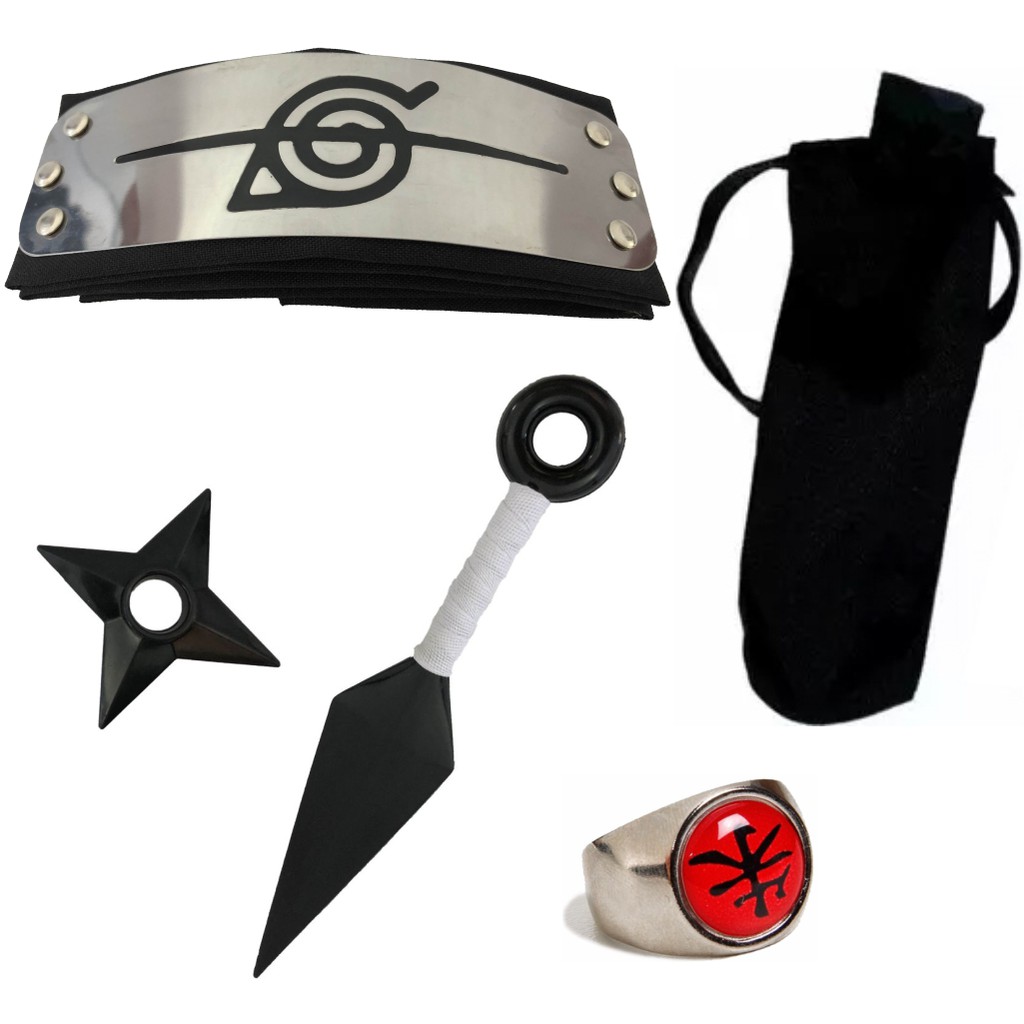 Kit Bandana Renegada Itachi + Kunai + Shuriken + Anel + Porta Kunai - Akatsuki
