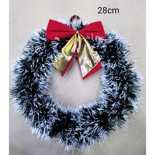 Guirlanda De Natal Enfeite Com Laço Vermelho Para Porta 25~35cm Nevada