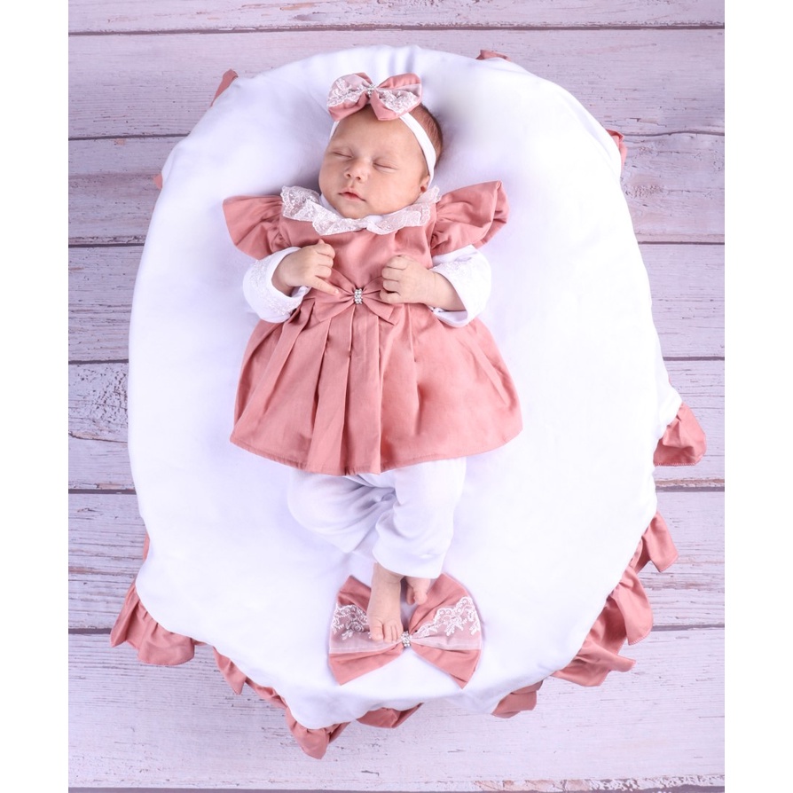 Saida Maternidade Menina rosê Luxo Com Vestido roupinha para bebe feminina maternidade luxo