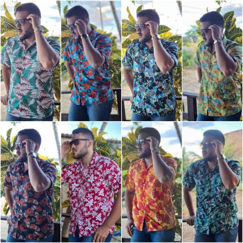Camisa Floral Masculina Camisa Social Estampada em Oferta na Shopee