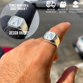 Anel Masculino de Prata 925 Italiana Anel Letra A Banhado a Prata 925 Italiana Dedeira
