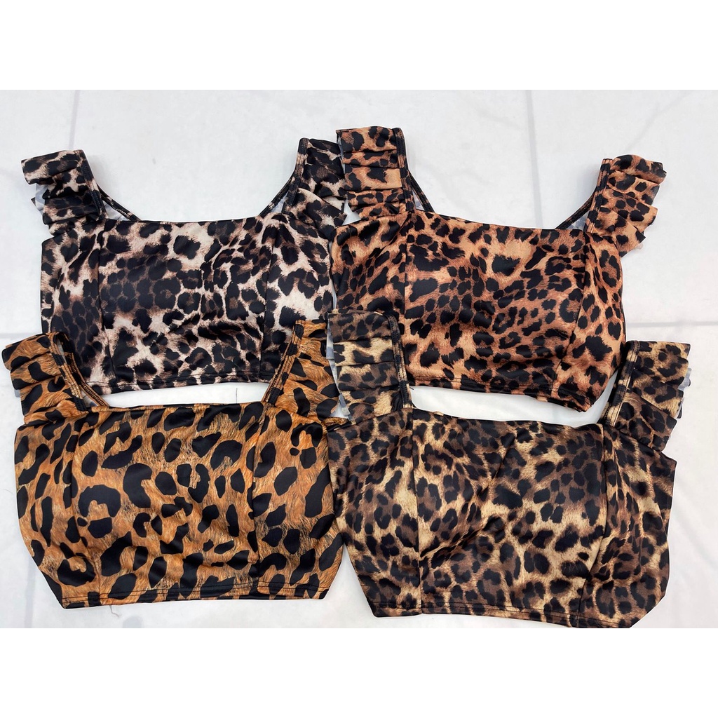 cropped onça babado  com bojo cod 072 em Oferta na Shopee