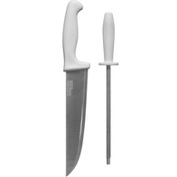 Kit Churrasco Profissional 2 Pças Faca E Afiador Chaira Inox