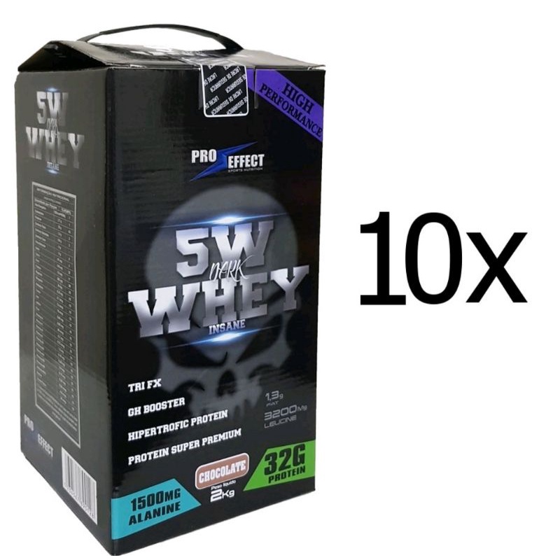 Kit 10 Whey Protein 5W Dark Insane 2kg (20kg de Whey)