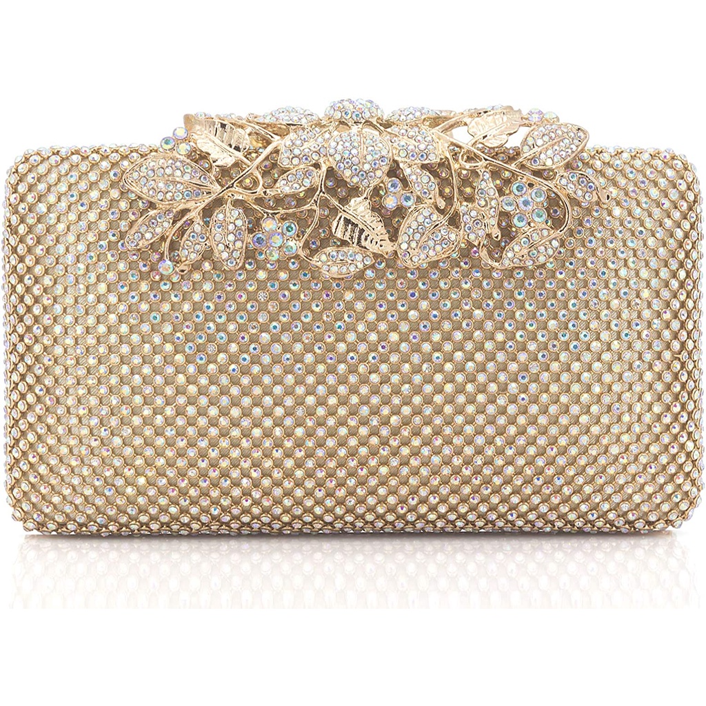 Dexmay Bolsa Clutch Feminina Com Fecho De Flor Cristal/Strass Para Noite/Casamento