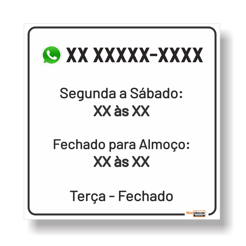 Placa Horario de atendimento 20x20cm personalizado