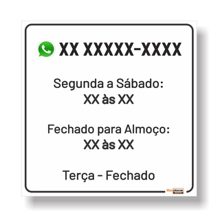 Placa Horario de atendimento 20x20cm personalizado em Oferta na Shopee