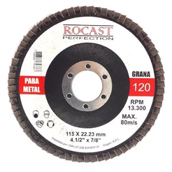 Disco de Lixa Flap 115 x 22mm 4.1/2pol x 7/8pol Gr 120 102,0004 ROCAST