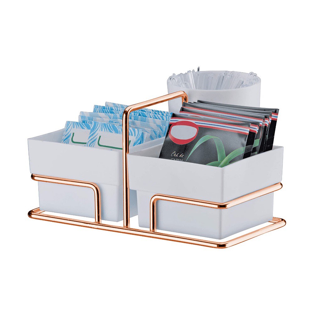 Organizador para Saches de Acucar Adocante Mexedor Cha Cafe de Bancada Rose Gold Future - Home & Living