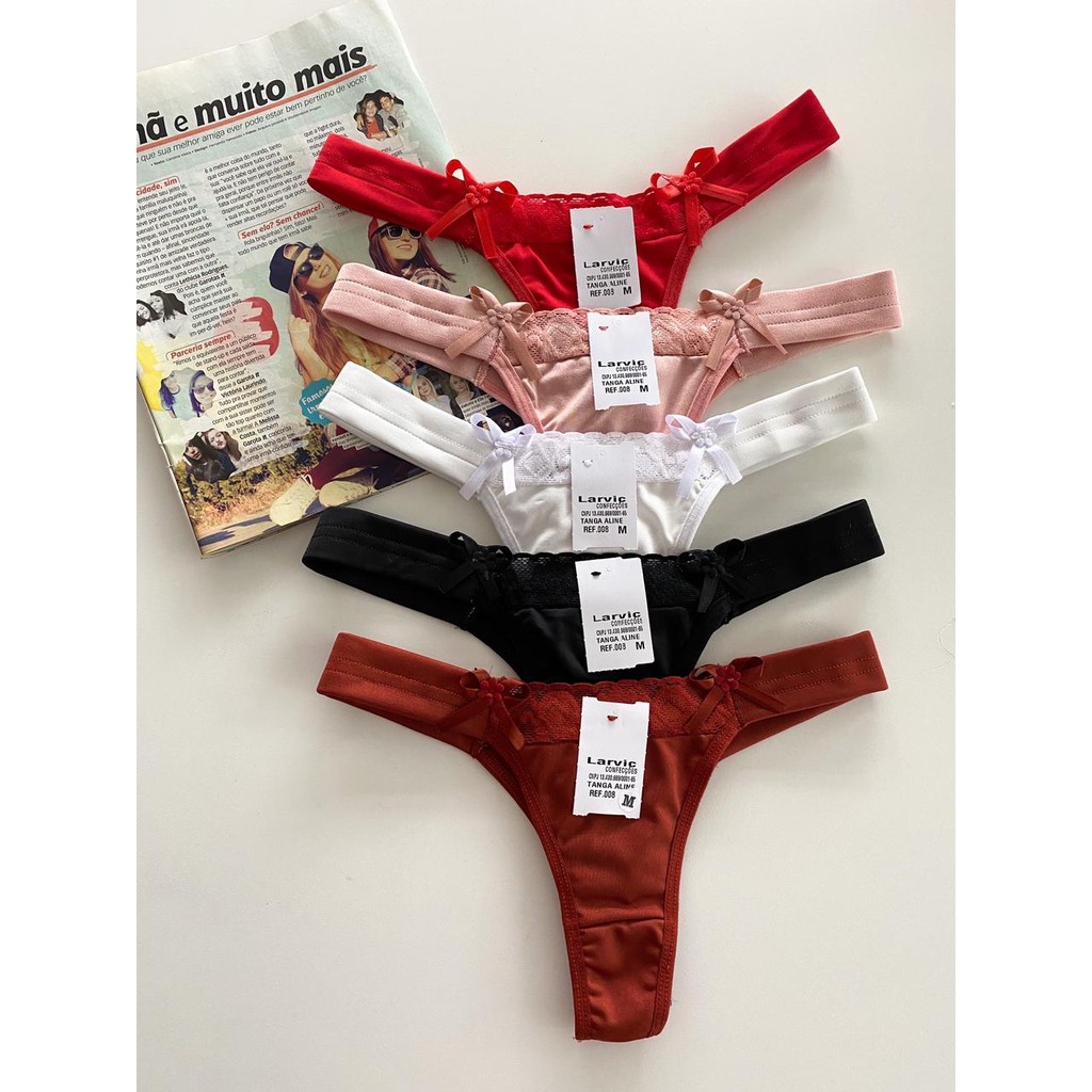 Kit com 5 Peças Calcinha Pala com Renda Lingerie Feminina Tanga  Sensual em Oferta na Shopee