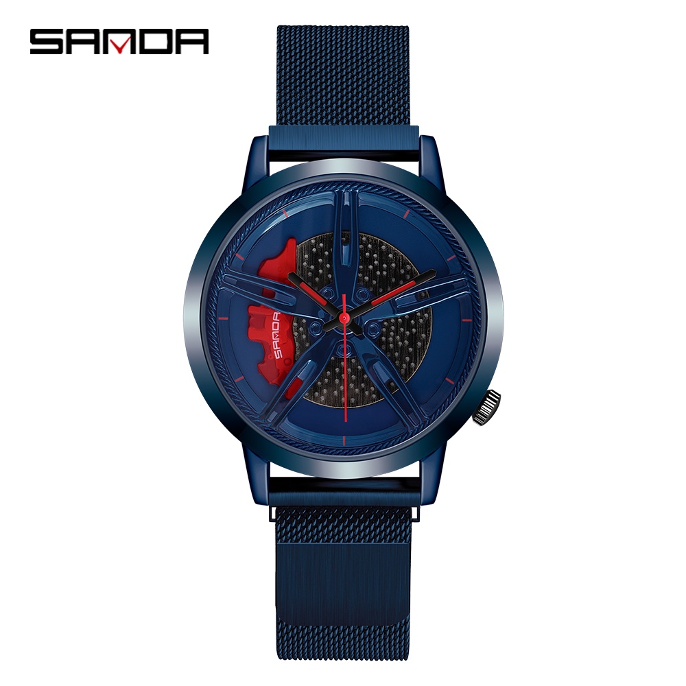SANDA Nova Moda Na Esqueleto Dial Quartzo Relógios Masculinos Milão Malha Cinto Casual À Prova Dwaterproof Água Relógio