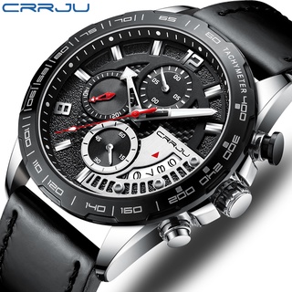 CRRJU Relógios Masculinos Top Luxury Brand Business Chronograph Esportes Couro Militar Quartzo 2281XR Sem Caixa