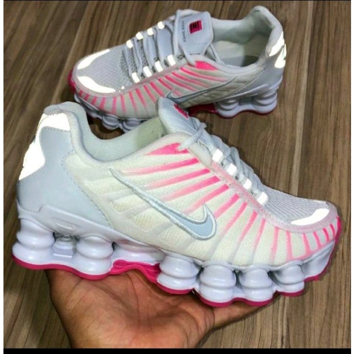 Tênis Nike Shox 12 Molas Branco Rosa Feminino Confortável Promoção