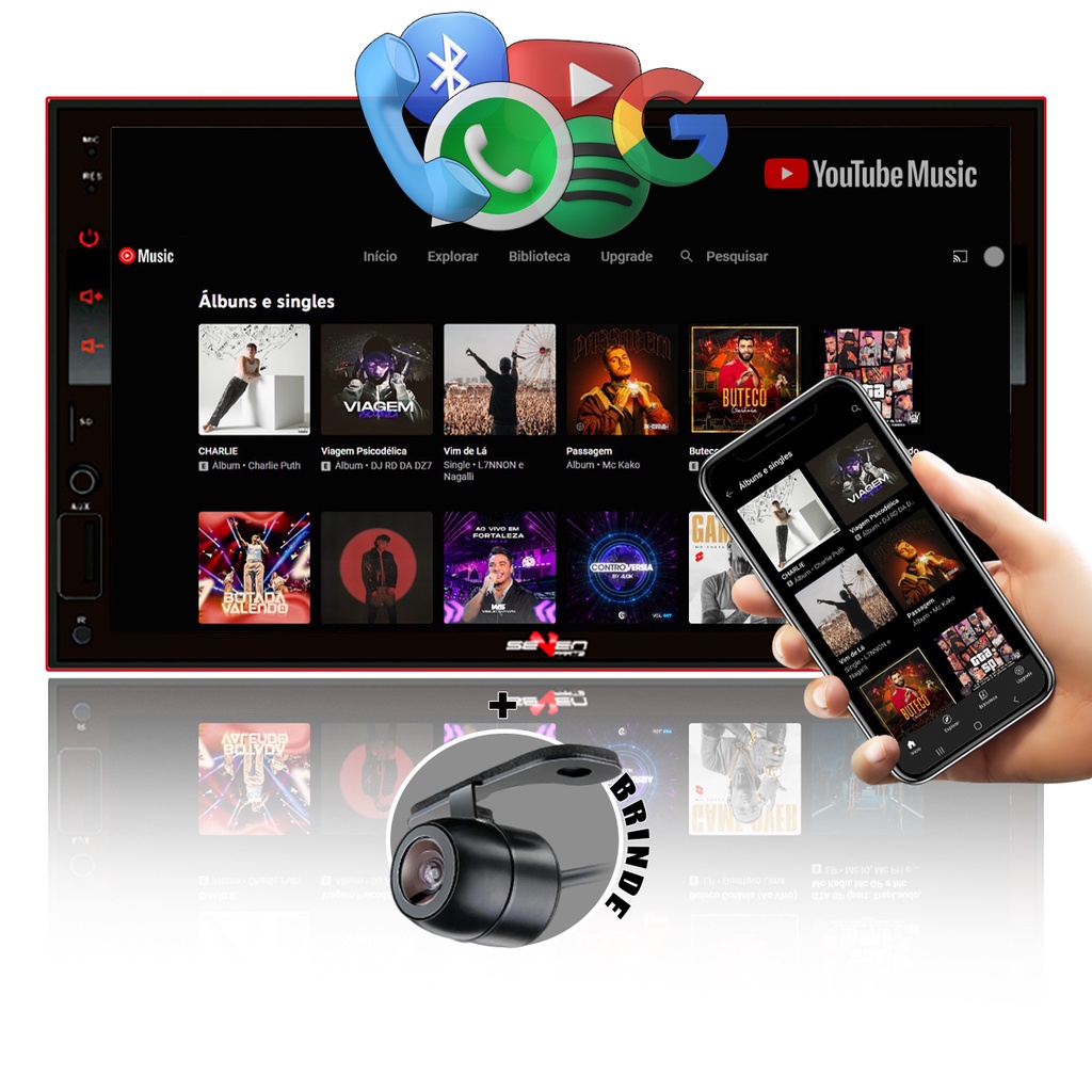 Multimídia Bluetooth Espelhamento de Tela USB Mp5 Touch Screen AUX SD 7" + Câmera de Ré em Oferta na Shopee