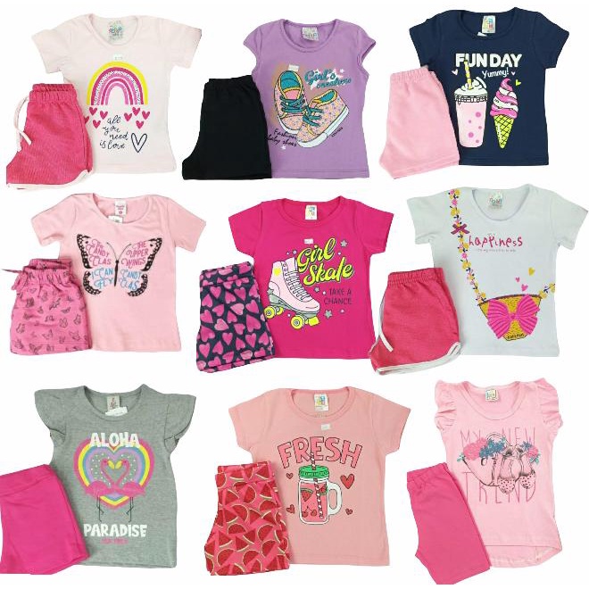 Kit 8 Peças Roupa Calor Conjunto Infantil Juvenil Menina 1 a 16