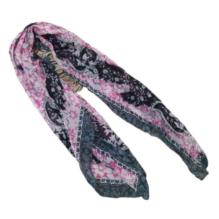 Lenço Canga Echarpe Feminino Cinza e Rosa Mandala Floral