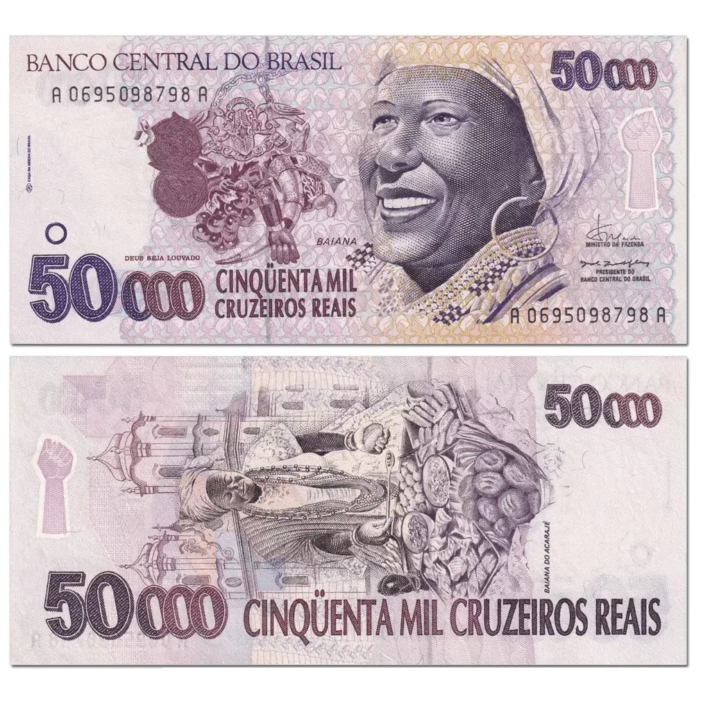 Cédula 50000 Cruzeiros Reais " A Famosa Baiana " Flor de Estampa