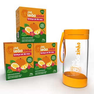 Combo Chá Leãozinho 3x Laranja Cor de Rosa com Garrafa Laranja - 30 Sachês