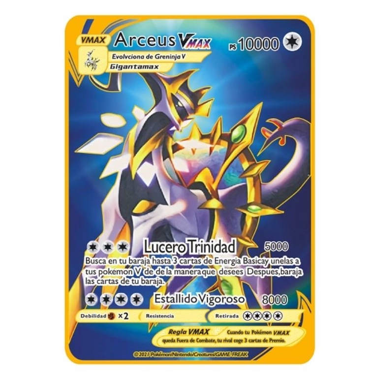 Cartão Pokémon Metal Espanhol 10000HP Vmax Arceus Ash-Greninja Pikachu Ouro Ferro Coleção Crianças Presente