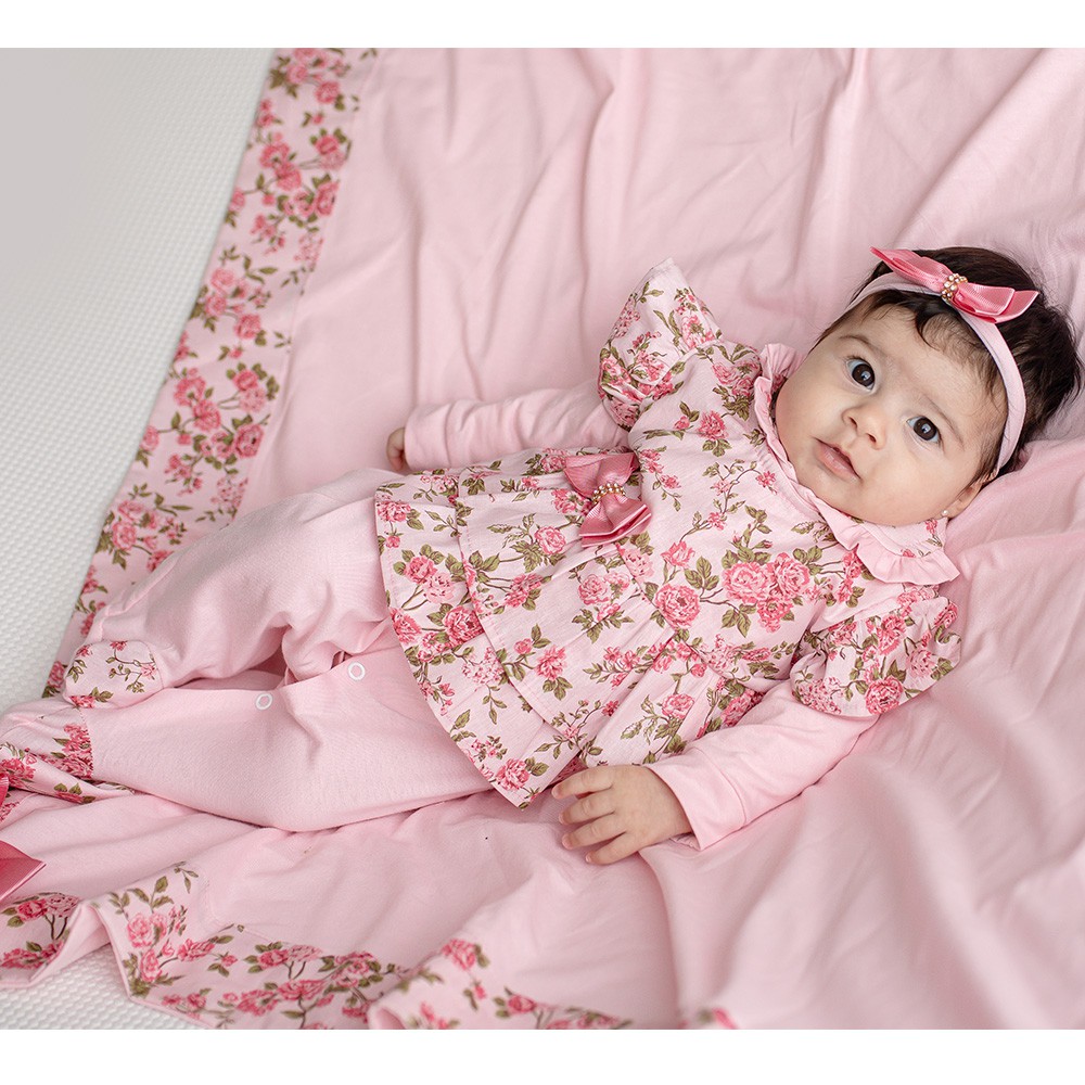 Saída de Maternidade Menina Luxo Marina Floral Rosa 04 Peças
