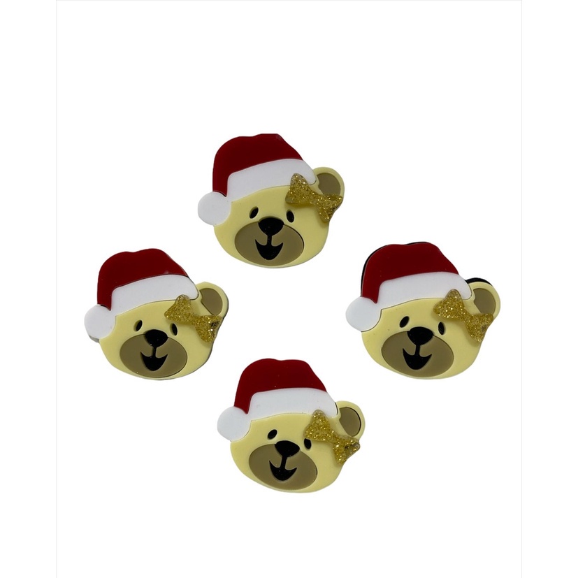 Aplique Acrílico 3D - Urso com Gorro - 35mm - 1un