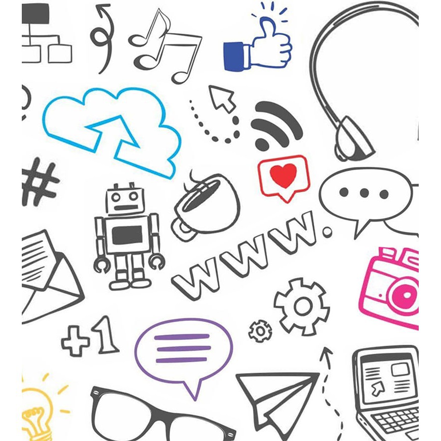 Papel De Parede Adesivo Media Social Fundo Branco Detalhes Colorido em Oferta na Shopee