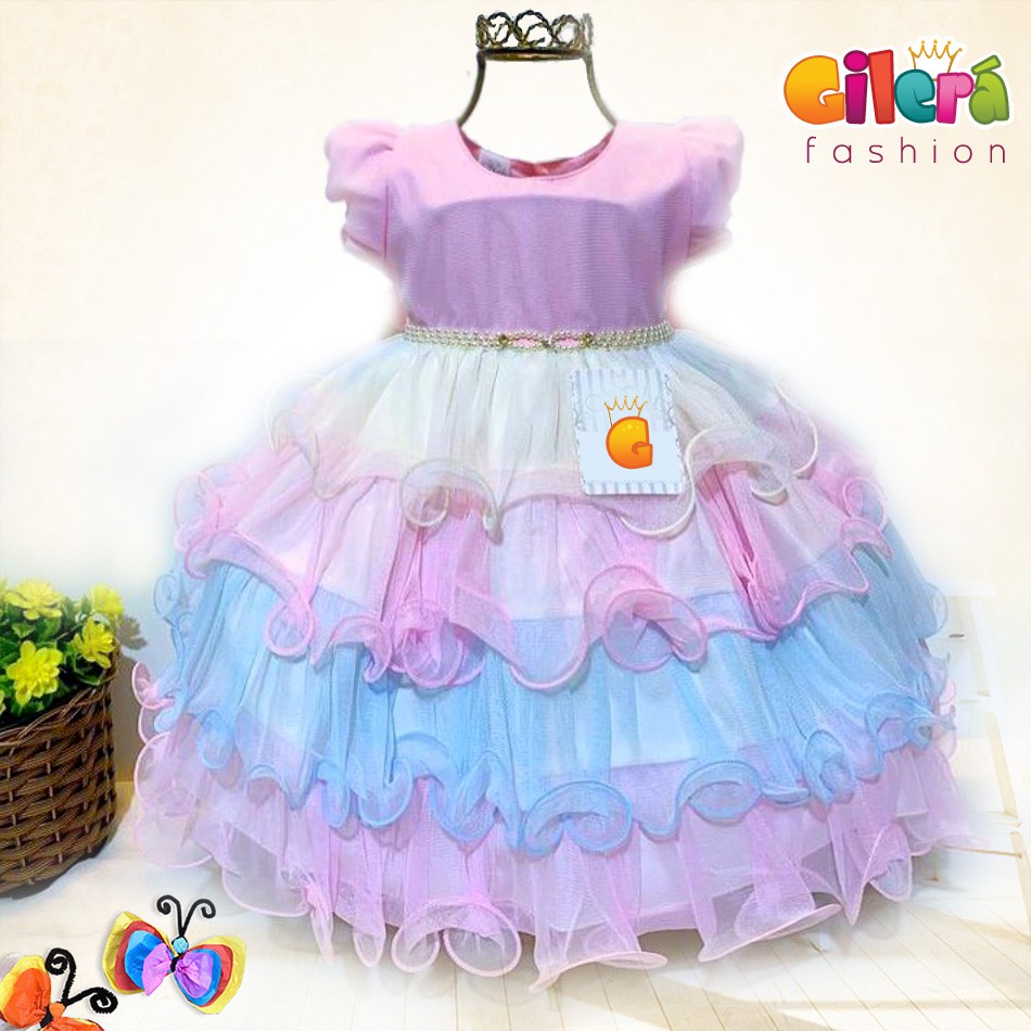 Vestido de Festa Infantil Fantasia Florzinhas Tule e Cetim Candy Colors  Euro Baby na EuroBabyKids