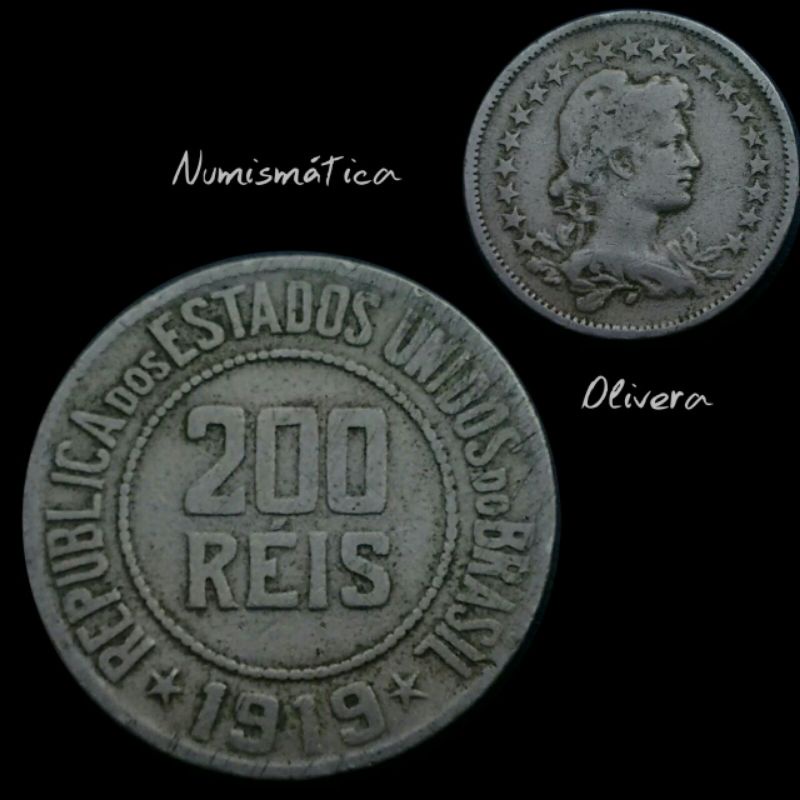 L.: 1696 - Moeda antiga 200 réis 1919 - Brasil.