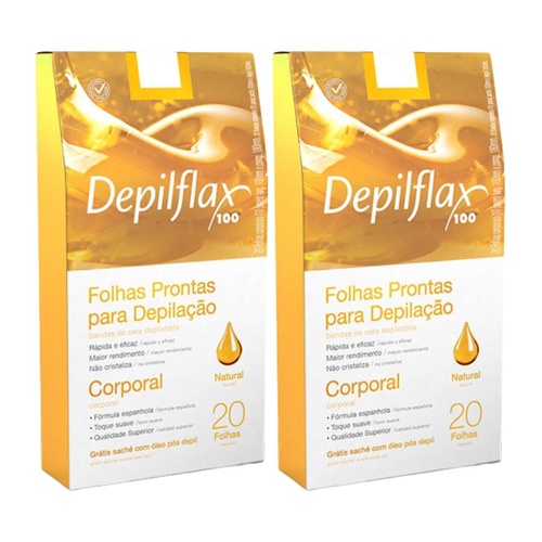 Kit 2x Folhas Prontas Corporais C/ 20 Uni. Natural Depilflax
