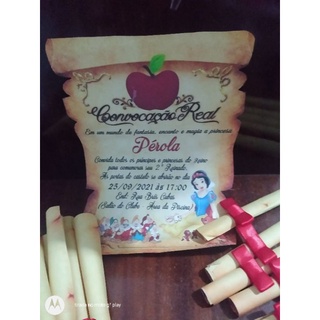 10 convites papiro branca de neve