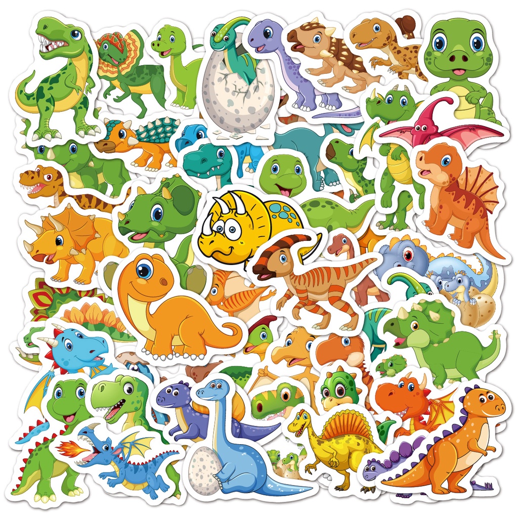 50 Unid . Autocolantes De PVC À Prova D'água Para Bebês Dinossauros Bonitos