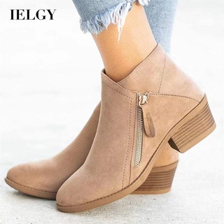 IELGY Botas Femininas De Camurça De Grande Porte Com Zíper Lateral De Salto Grosso