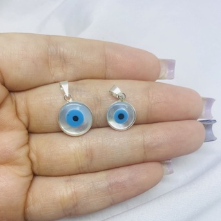 Pingente de Prata Legítima Olho Grego 10mm 12mm com Madrepérola Prata 925