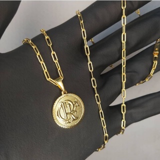 Corrente Cordão Cartie 70cm + Pingente Flamengo Banhado Ouro18k