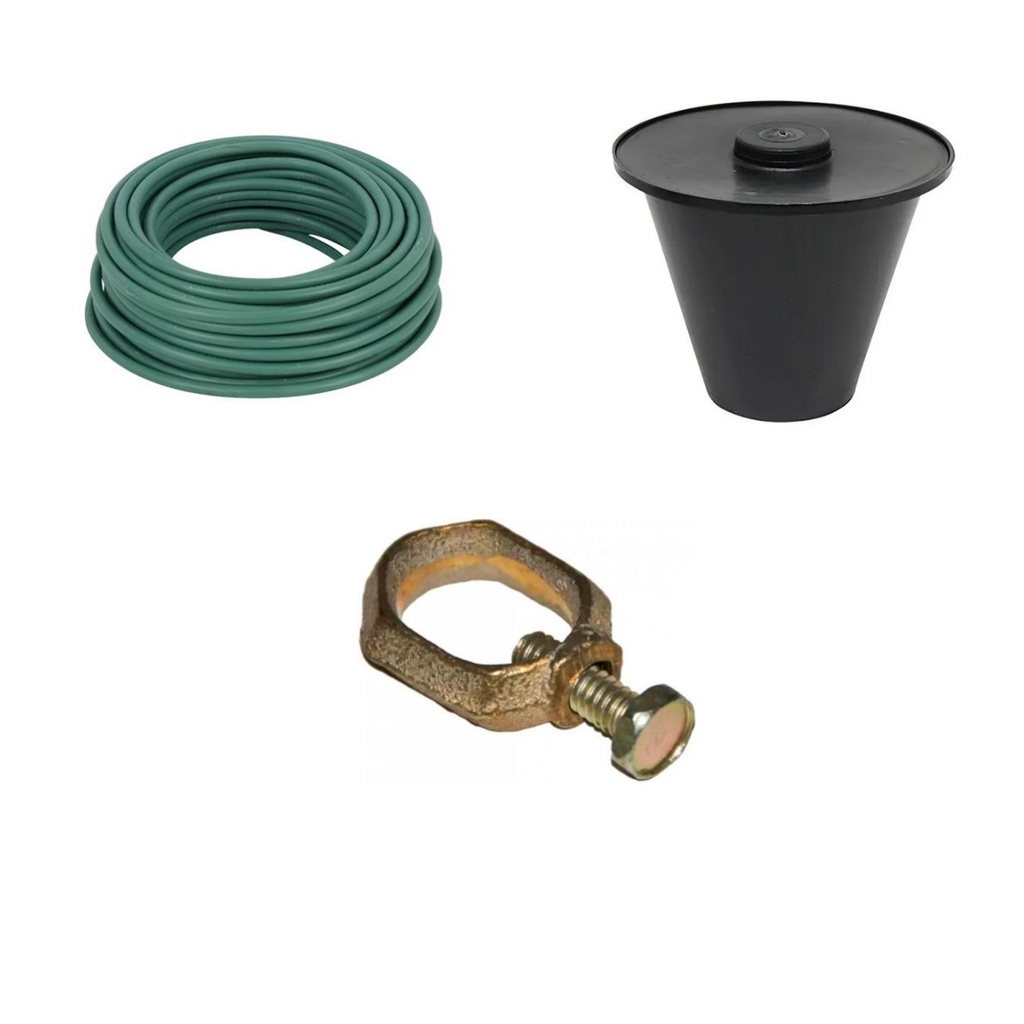 Kit aterramento caixa de inspeção conector de haste aterramento e fio terra 10mm² verde