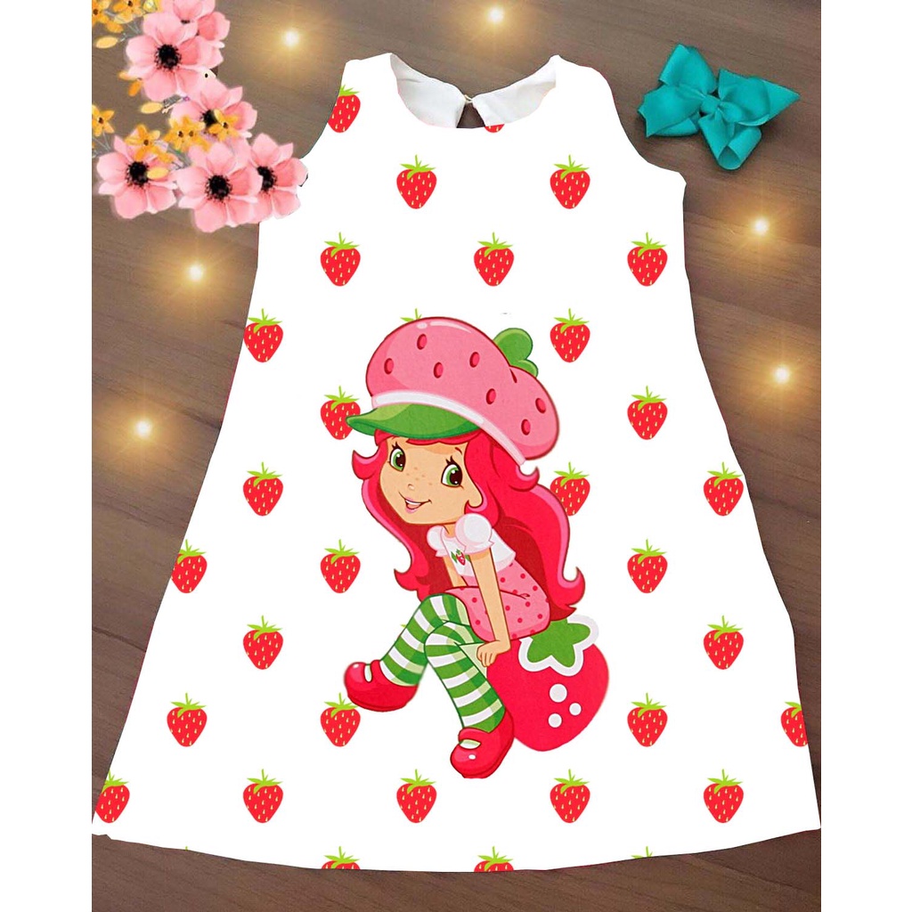 Vestido Infantil Trapézio Moranguinho Aniversario Festa Menina Criança