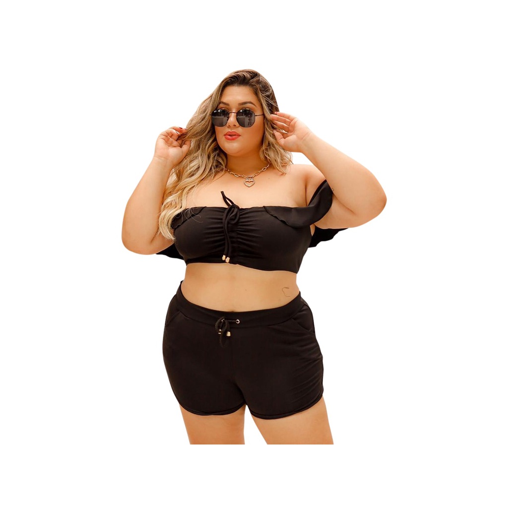 Cropped e shorts Pluz Size Cinhaninha Top Praia Verão 27