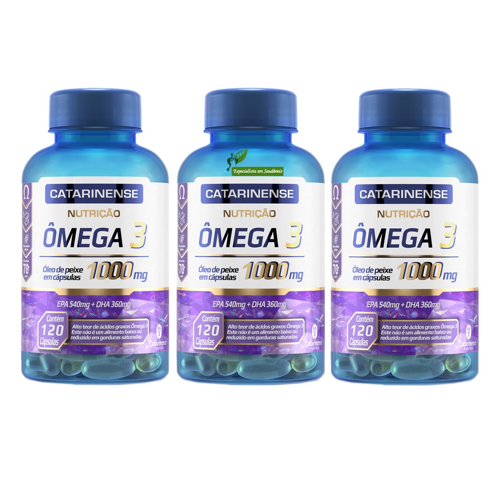 Kit 3 Suplemento Alimentar Ômega 3 Catarinense 1000mg 120 Cáps Cada - Original em Oferta na Shopee