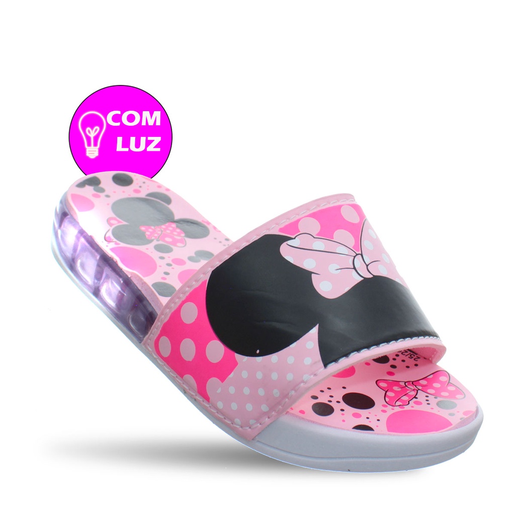 Chinelo Slide Sandalia Com Luz Led Pisca Colorida Infantil Juvenil Feminino Meninas Rosa