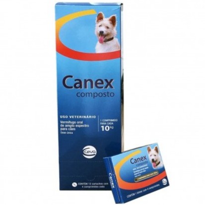 Canex Composto (10Kg) 12 Blísteres C/ 4 Comprimidos (Caixa Fechada) - Vermífugo P/ Cães em Oferta na Shopee