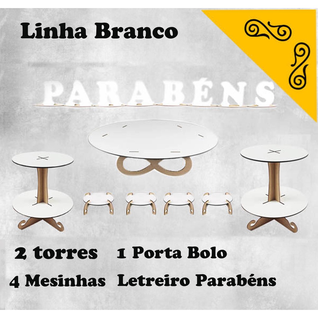 Kit Festa Provençal Linha Luxo Branco  Decoração Mesa de Doce