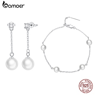 Bamoer Conjunto De Jóias De Prata 925 Concha Da Moda Brincos E Pulseira De Contas Presentes Para As Mulheres